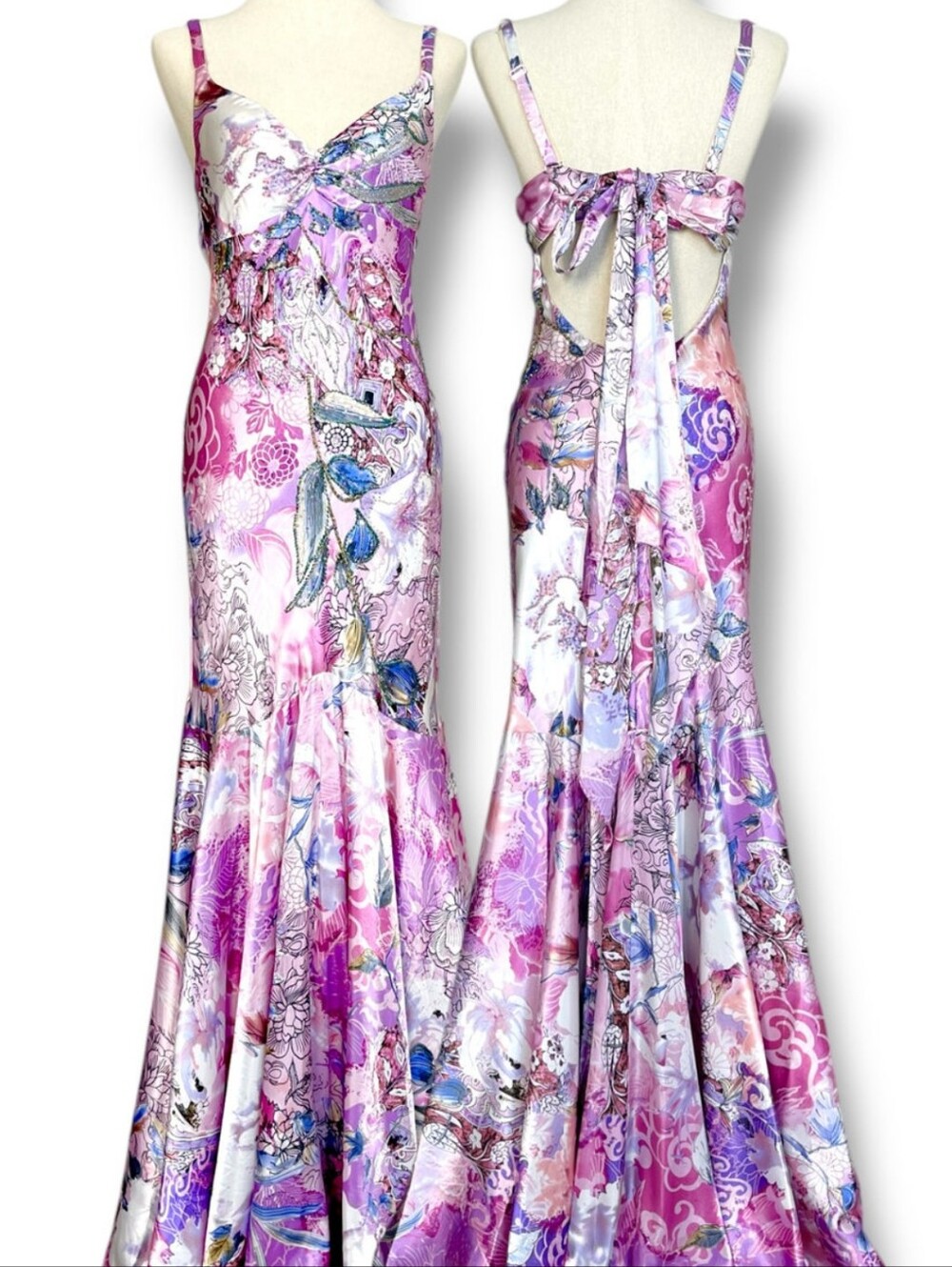 Vintage Mary L. Couture Y2K Pink Floral Mermaid Maxi Dress Gown Size 10